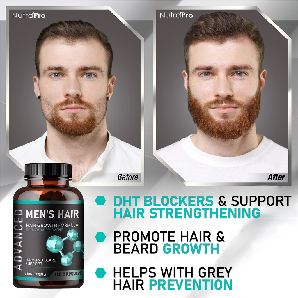 Hair Growth Vitamins For Men - Hair & Beard Growth Supplement For Volumize, Thicker Hair. 120 Caps