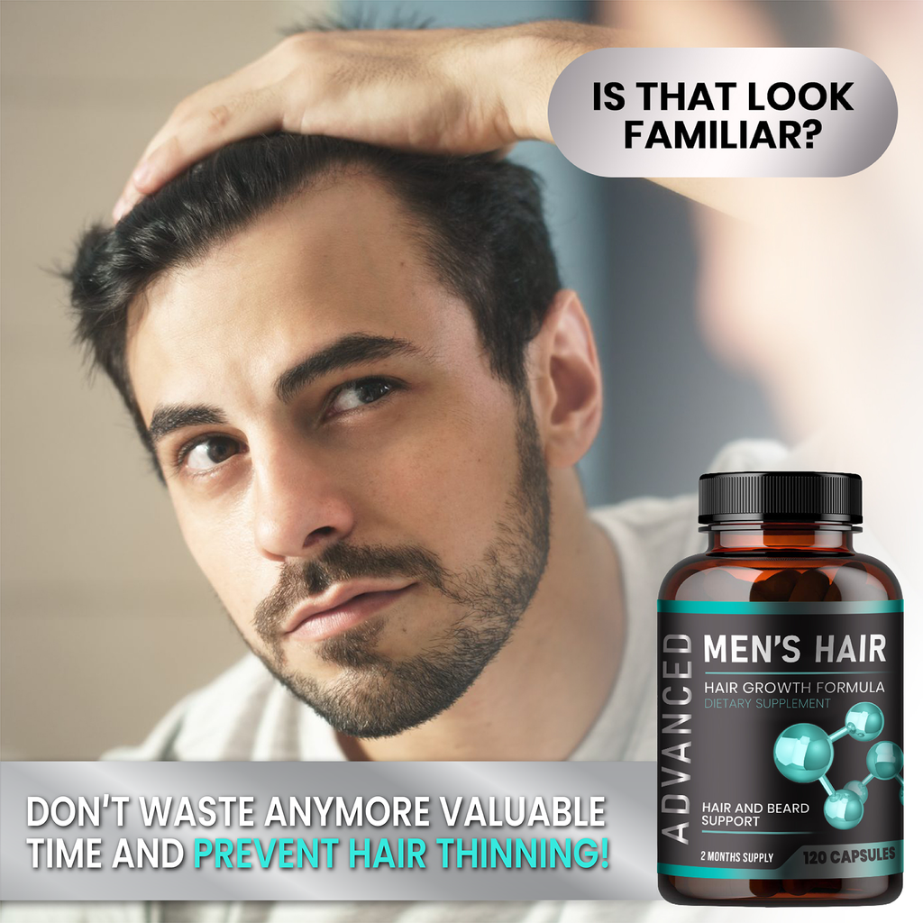Hair Growth Vitamins For Men - Hair & Beard Growth Supplement For Volumize, Thicker Hair. 120 Caps