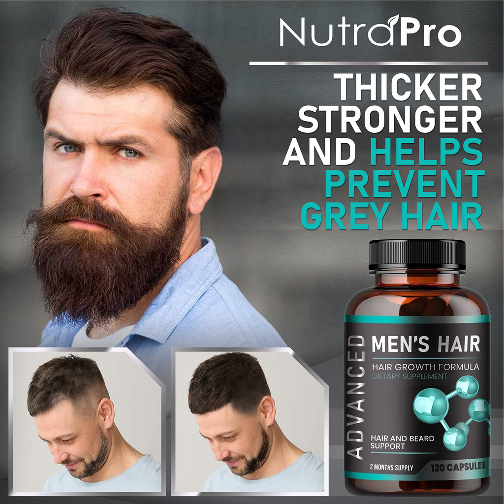 Hair Growth Vitamins For Men - Hair & Beard Growth Supplement For Volumize, Thicker Hair. 120 Caps